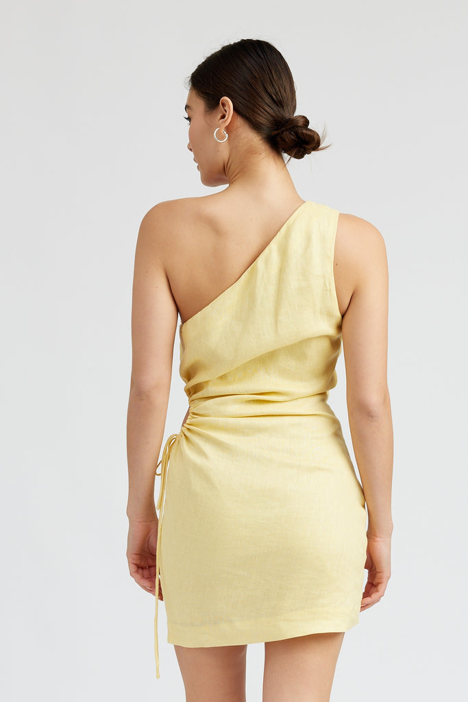 Sole One Shoulder Linen Mini Dress