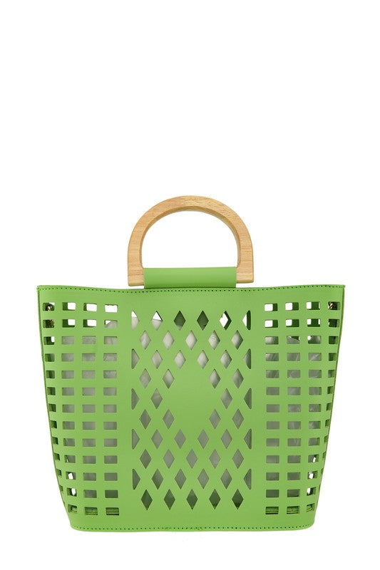 Mina Laser Cut Leather Shopper Tote