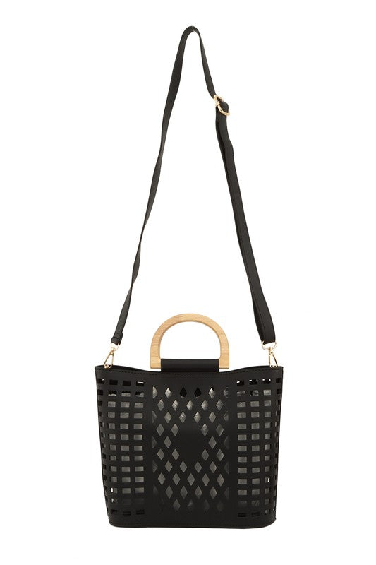 Mina Laser Cut Leather Shopper Tote