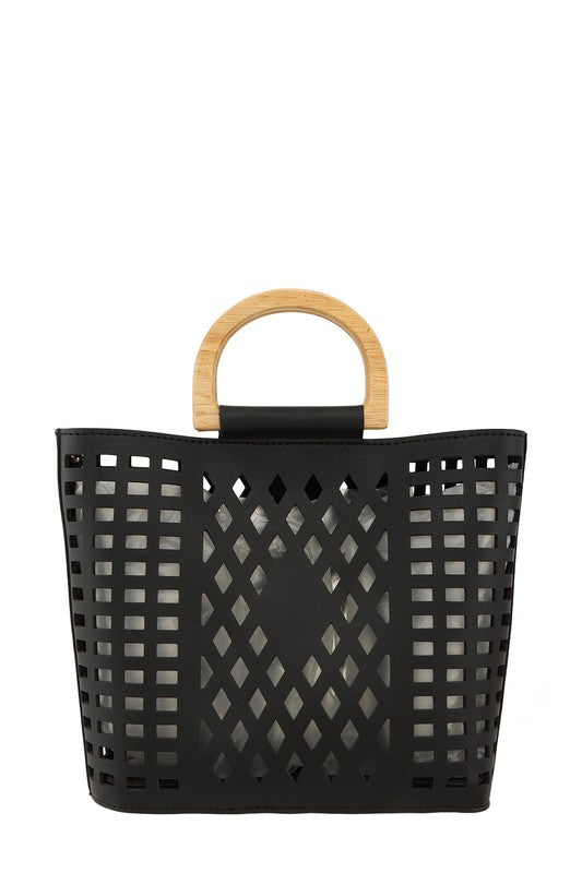 Mina Laser Cut Leather Shopper Tote