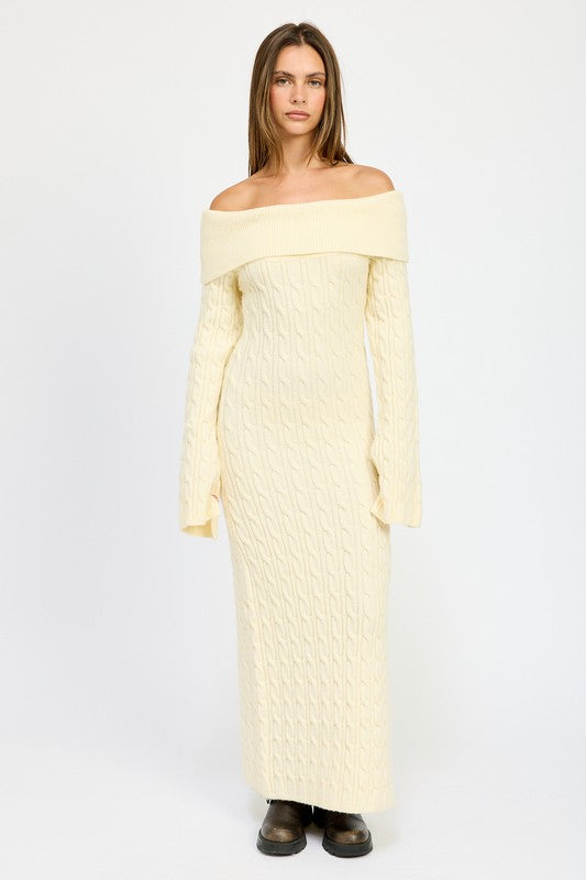Meredith Cable Knit Maxi Dress Ivory / M Meredith Cable Knit Maxi Dress Ivory / M