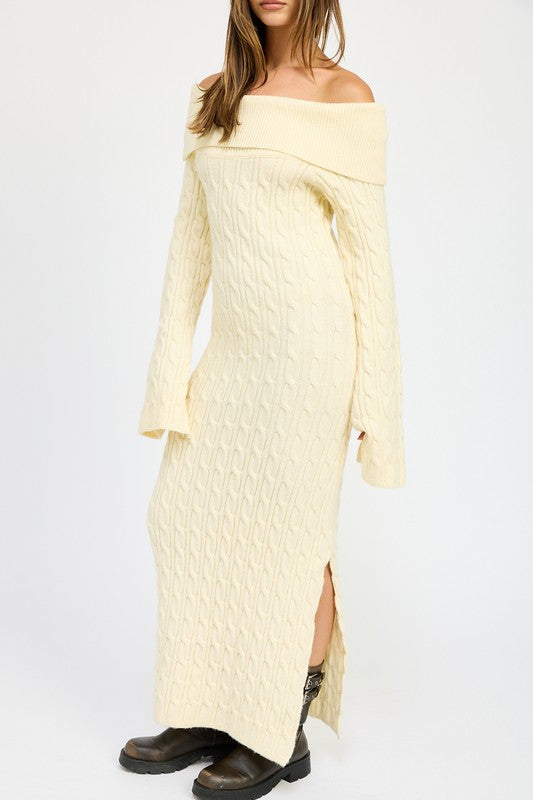 Meredith Cable Knit Maxi Dress Ivory / M Meredith Cable Knit Maxi Dress Ivory / M