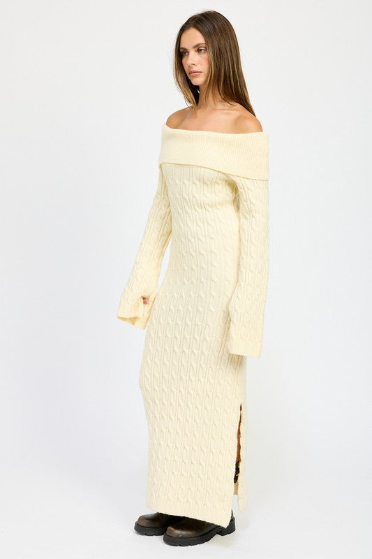 Meredith Cable Knit Maxi Dress Ivory / M Meredith Cable Knit Maxi Dress Ivory / M