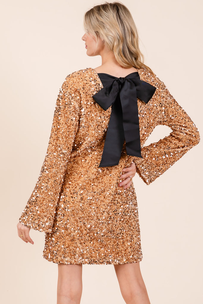 Bellini Sequin Bow Back Mini Dress