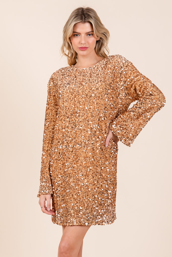 Bellini Sequin Bow Back Mini Dress