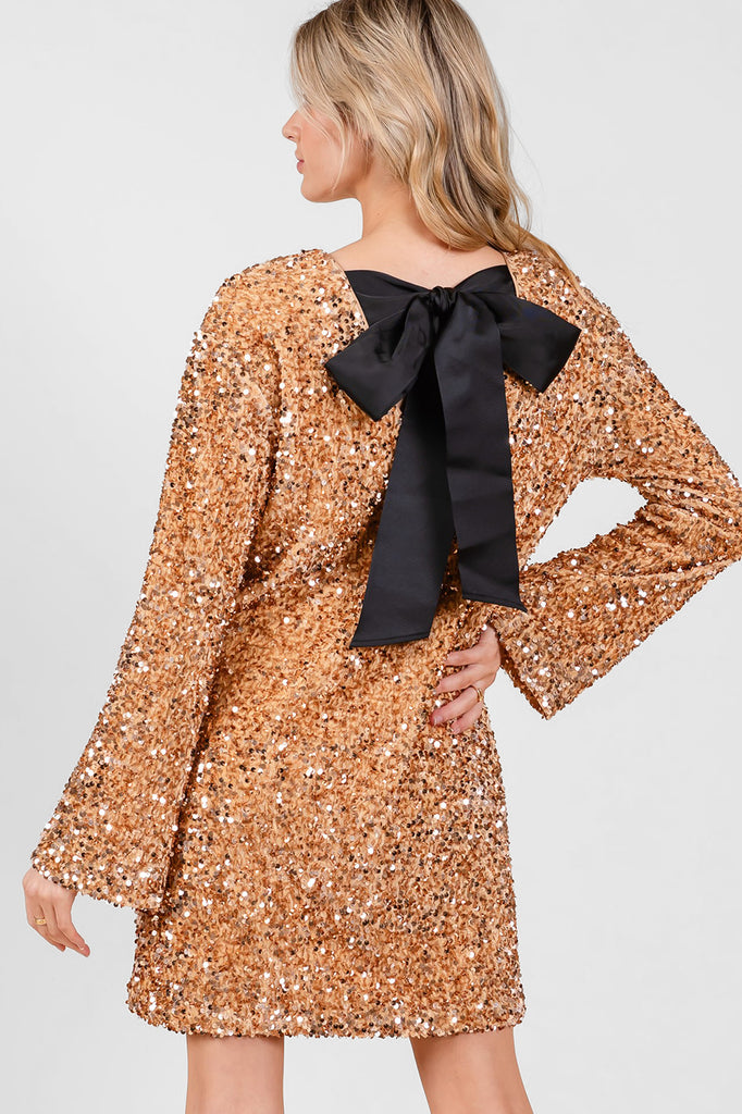 Bellini Sequin Bow Back Mini Dress