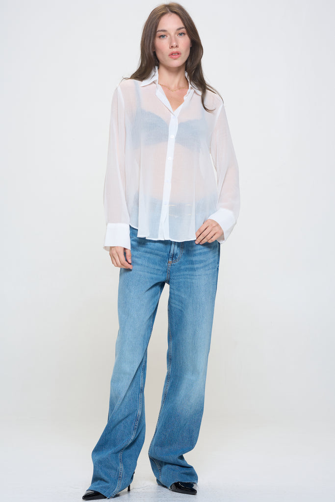 French Kiss Sheer Button Down