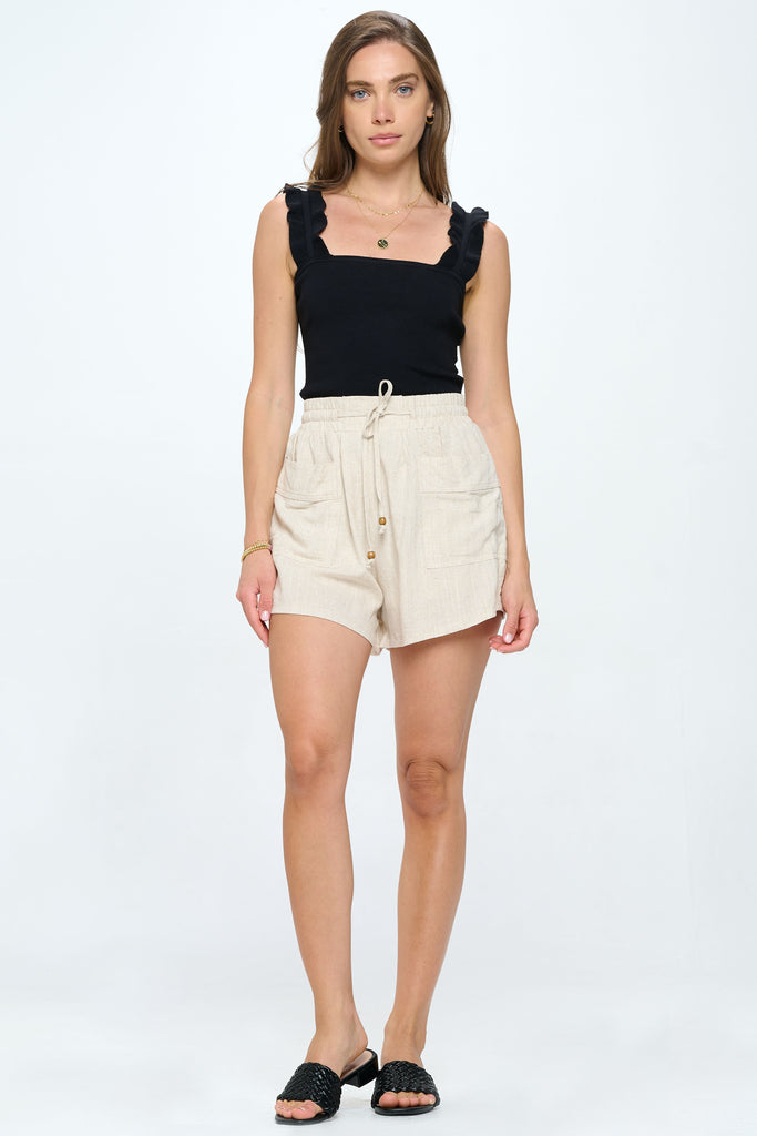 Loose Linen Elevated Lounge Short With Pockets - Natural