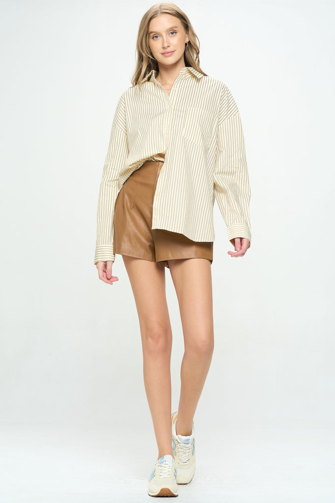 Rue Pleated Leather Shorts